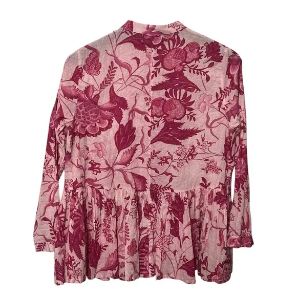 Tuckernuck Ro’s Garden Chanderi Top Size XS Pink Floral Cotton Button Blouse - Picture 4 of 9